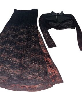 Petal Roz Black Lace Maxi Skirt(L)  & M crop top
